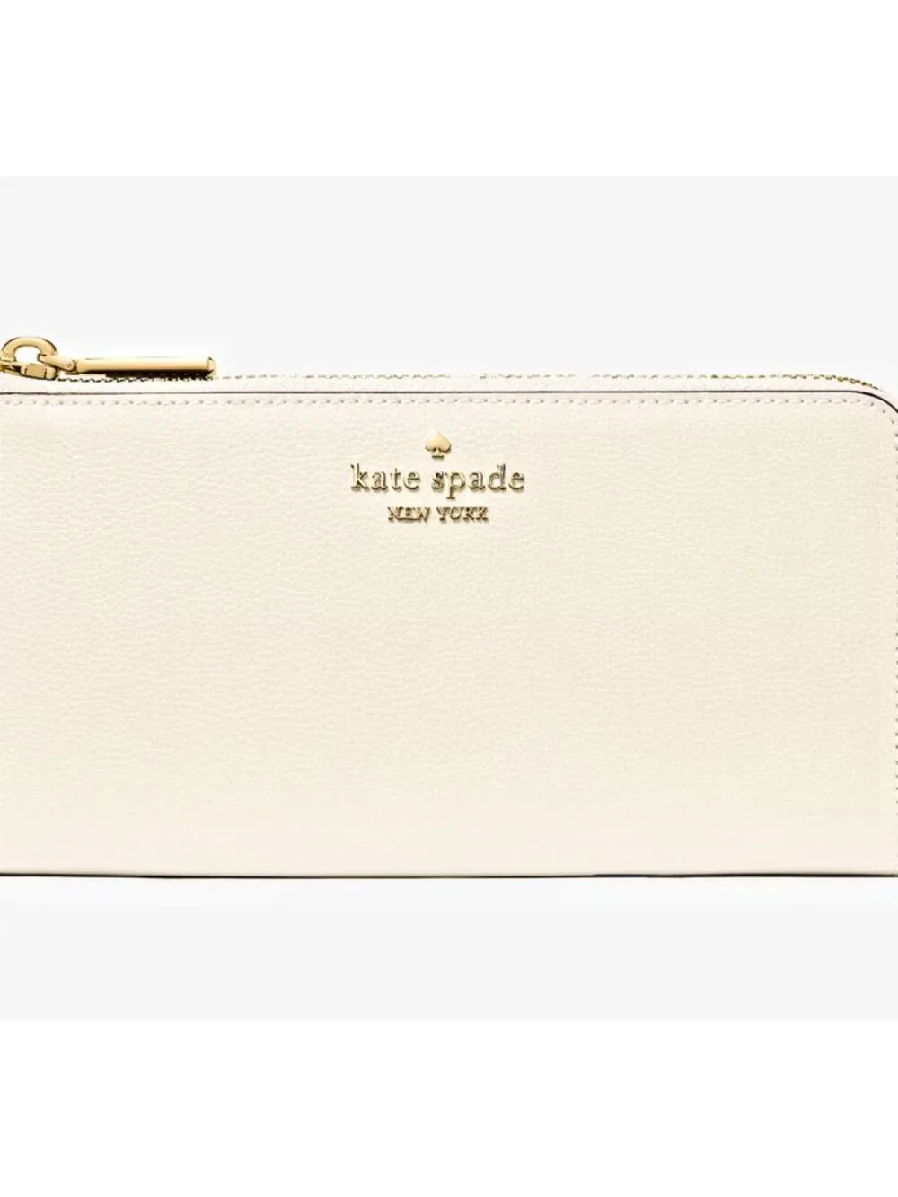 New Kate Spade Large Slim L-zip Wallet Pebble Leather Meringue